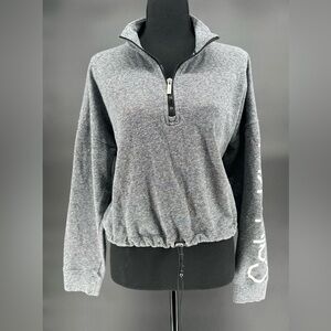 Woman’s Calvin Klein Gray Crop Sweatshirt Quarter Zip Drawstring Waist Size XL